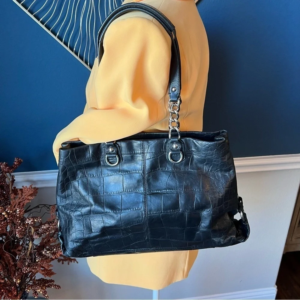 Coach Ashley Croc Embossed Leather Satchel Bag EUC